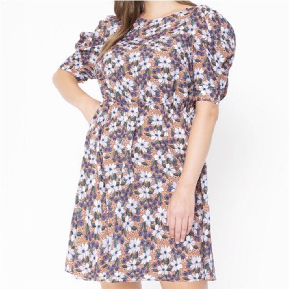 ELOQUII SIZE 24 FLORAL PUFF SLEEVE DRESS – FIT-AND-FLARE A-LINE